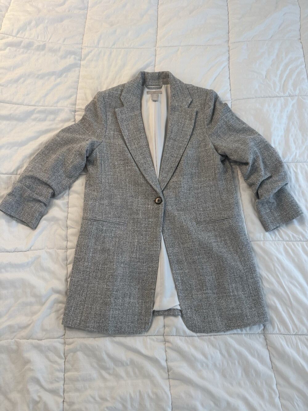 H&M Gray Woven Women's Blazer XS 3/4 Sleeve Office Career Preppy Classic Marl